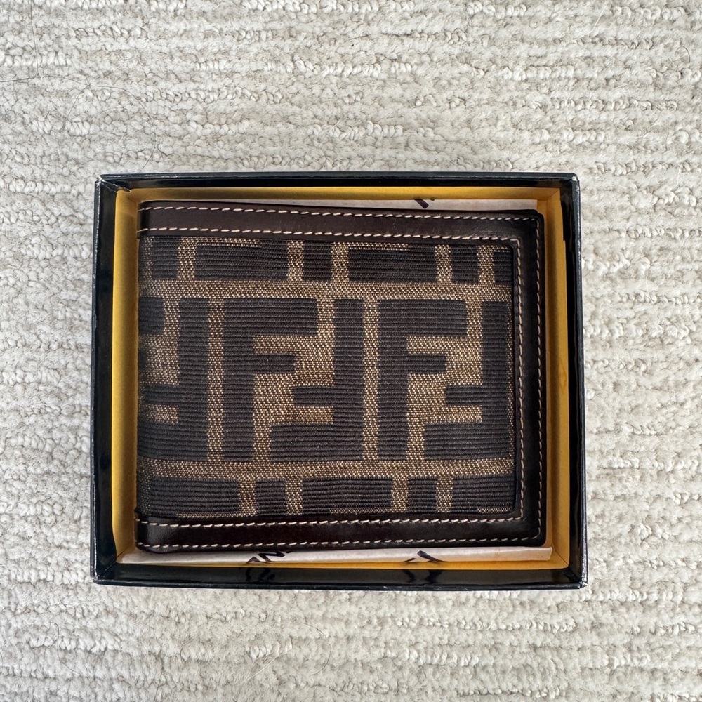 (Auth) Fendi Zucca Canvas and Leather Bifold Wallet